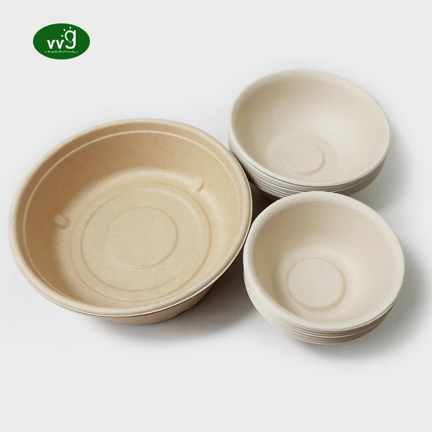 VVG no added pfas bodegradable bamboo pulp custom microwavable take away hot soup food disposable bowls with lids