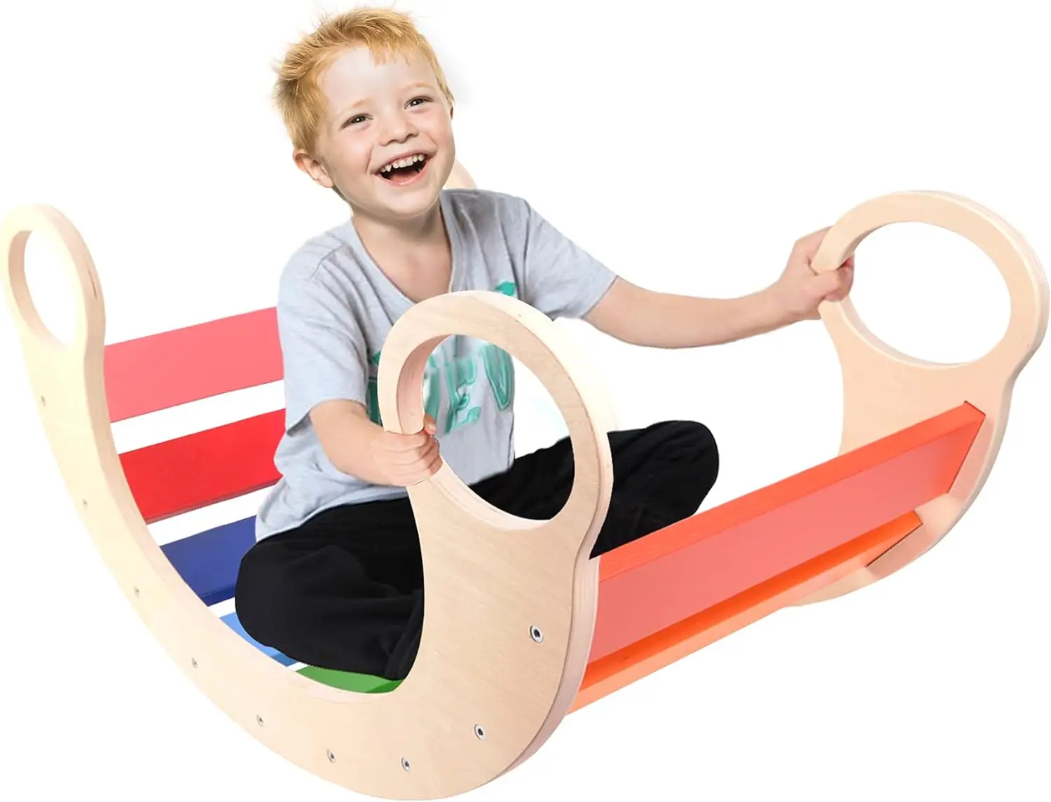 Wholesale Eco-friendly Rainbow Bridge Rocker Board Climber Rocking Chair Kids Climbing Toys Wooden Baby Chair