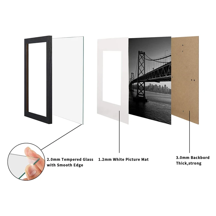 Art black Wooden Picture Frame with Real Glass for Photos Collages (11x14)
