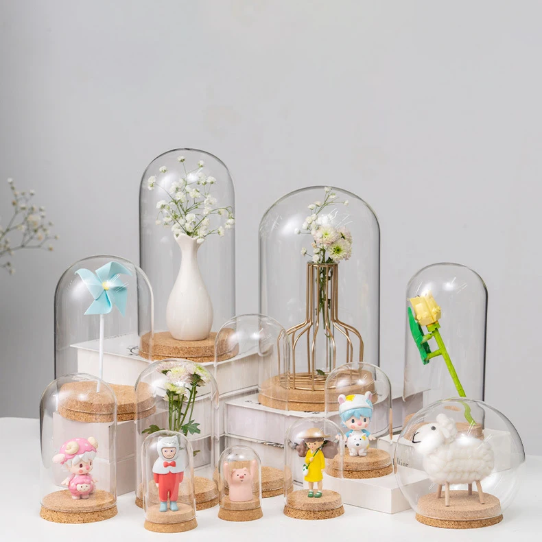 Cover Micro Landscape Handmade Crafts Custom glass Dome with Cork Wooden Base Folk Art  Oval Glass Bell