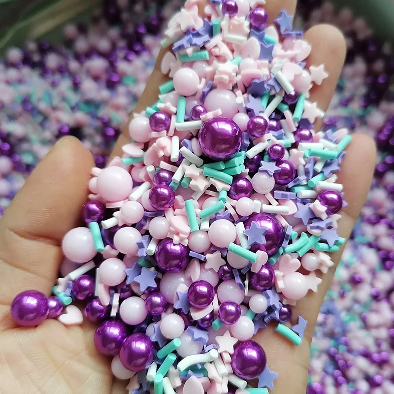 500g DIY Craft Slime Filling Polymer Sprinkles Acrylic Pearl Beads Star Heart Candy Stick Mix Polymer Clay Sprinkles Slices