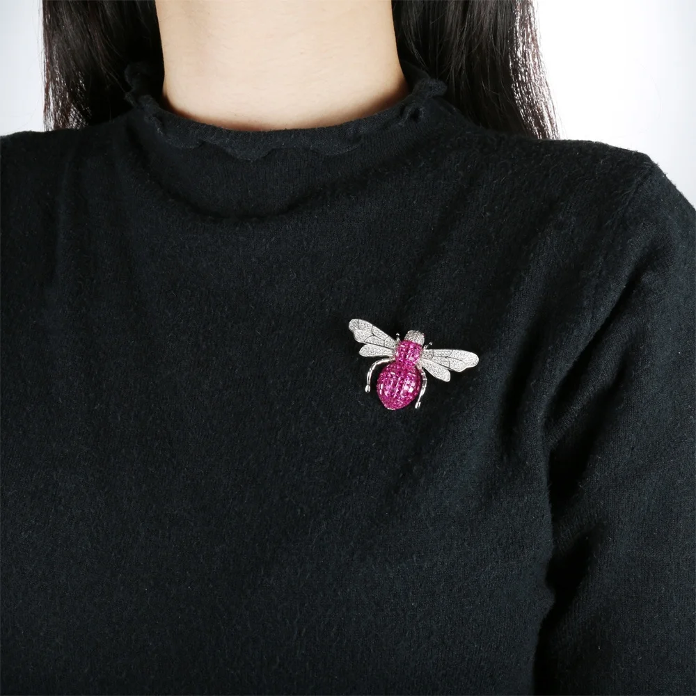 925 sterling silver invisible setting pink rhinestone brooch wholesale fashion unique brooches personalized premium brooch