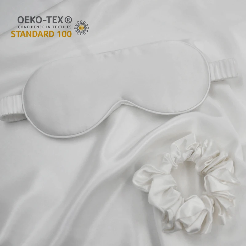 Wholesale custom-made various sizes of 100% mulberry silk pillowcase, eye mask and hair band set combination.