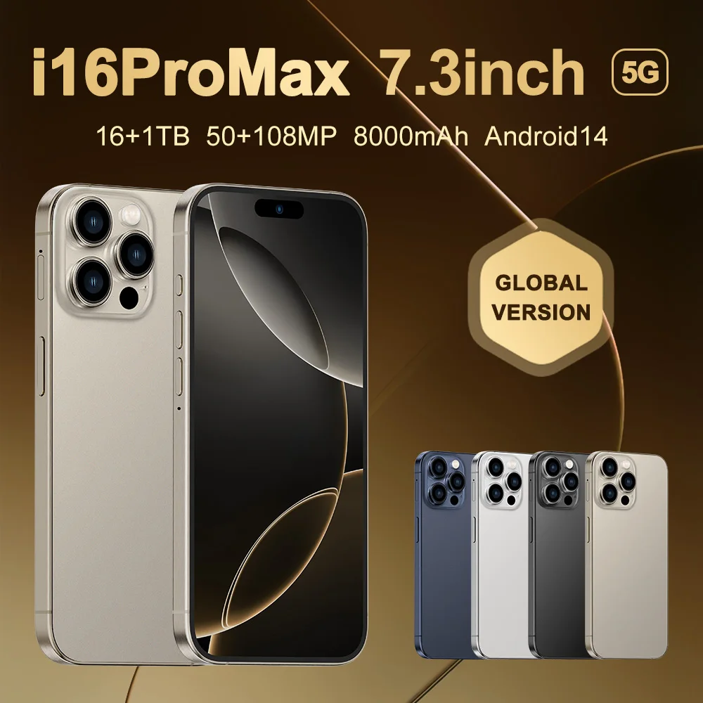 Phone 16 pro max 16GB+1tB Smartphone 5g Smartphone 7.3inch Screen Dual Sim Card I 16 phone 16 Pro Max 5g De Smartphones 108MP