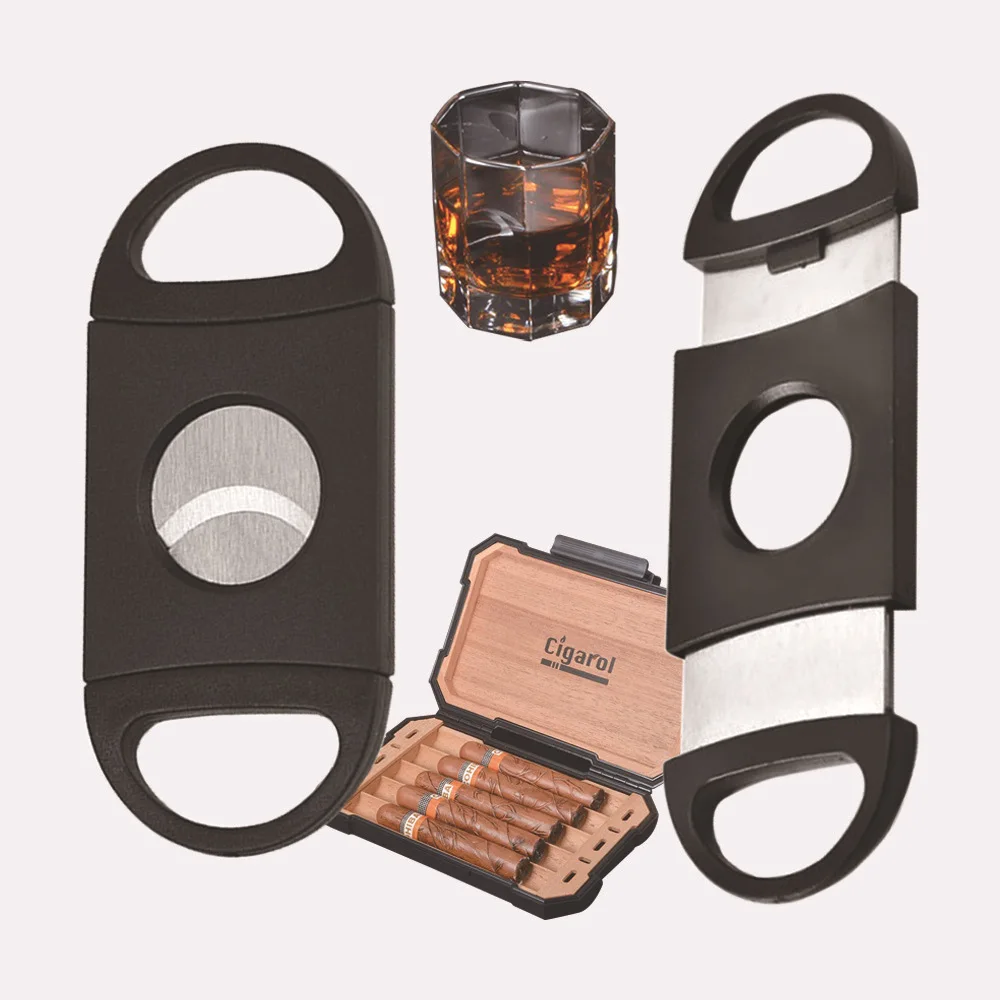 Wholesale Plastic Stainless Steel Cigar Cutter Double Blade cigar cutter Metal Portable Cigar Accessories