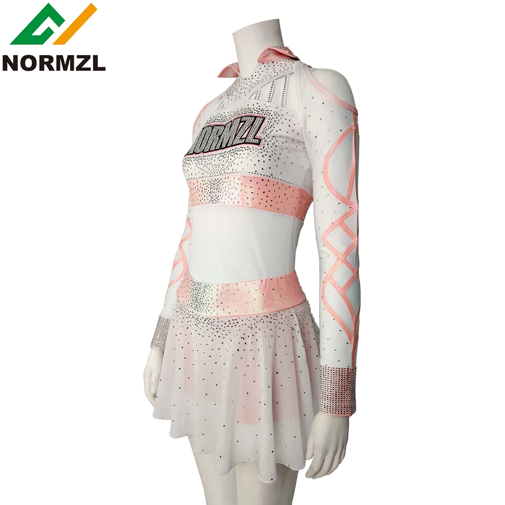pink rhinestone shiny new style customized design normzl cheerleader costume performance wear cheerleading dance uniform