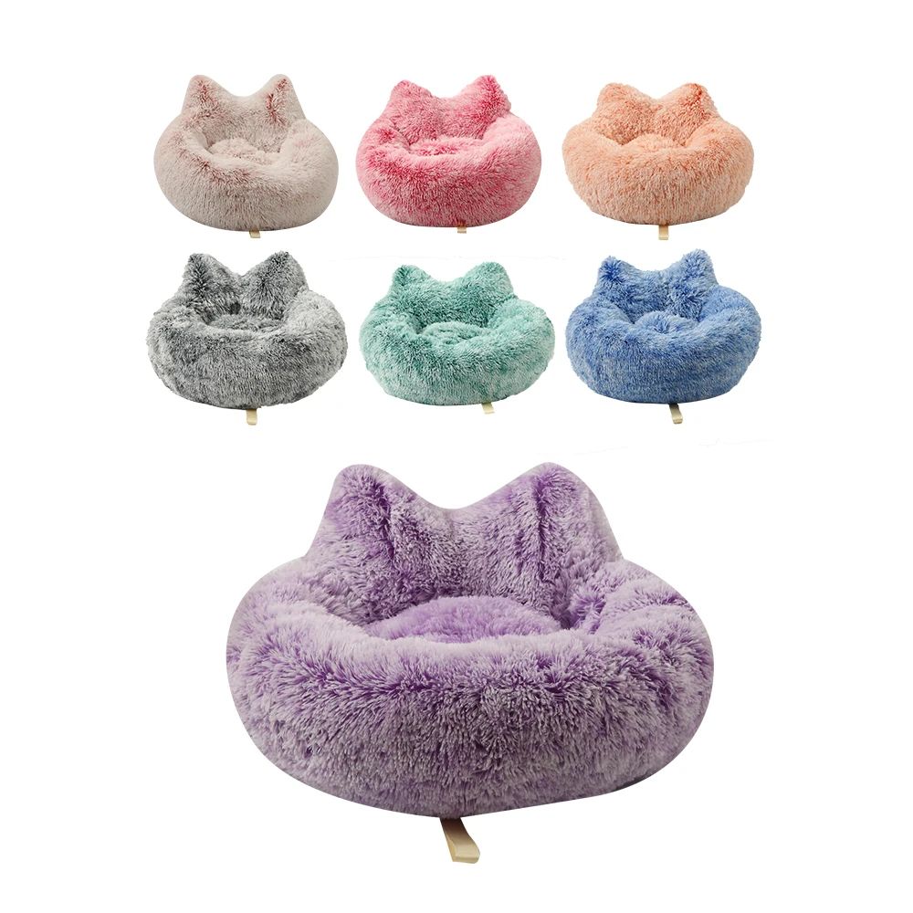 Manufacturer wholesale custom logo pet supplier plush dog cat bed with ear