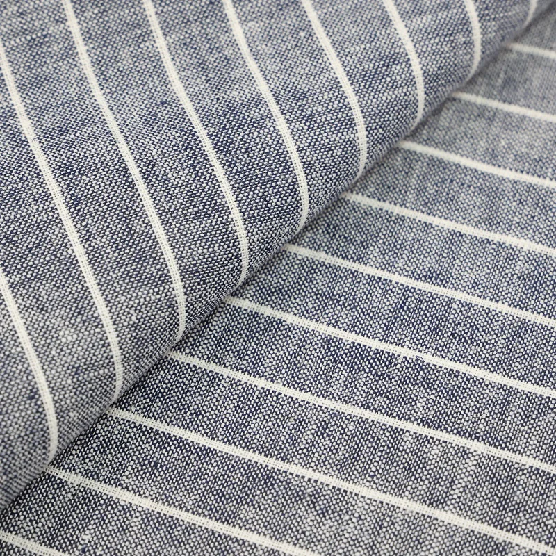 Hot Sale Poplin Stripe Shirt Fabric European Flax Yarn Dyed Woven Linen Cotton Fabric