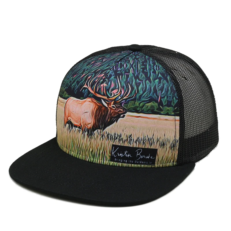 High Quality Sublimation Flat Brim Mesh Trucker Cap With Flat Peek