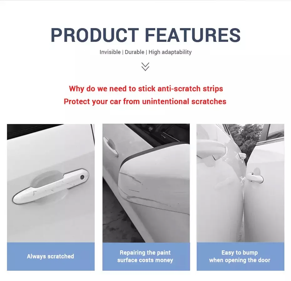 8Pcs Car Door Transparent Anti-collision Protector Bar Stickers Side Edge Protection Guards Rear View Mirror Cover Strip