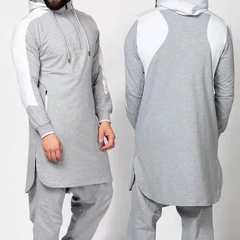 Plus Size Long Sleeve Winter Hooded Sweatshirt Muslim Men Thobe Moroccan Hoodie Thobe Abaya Islamic Clothing