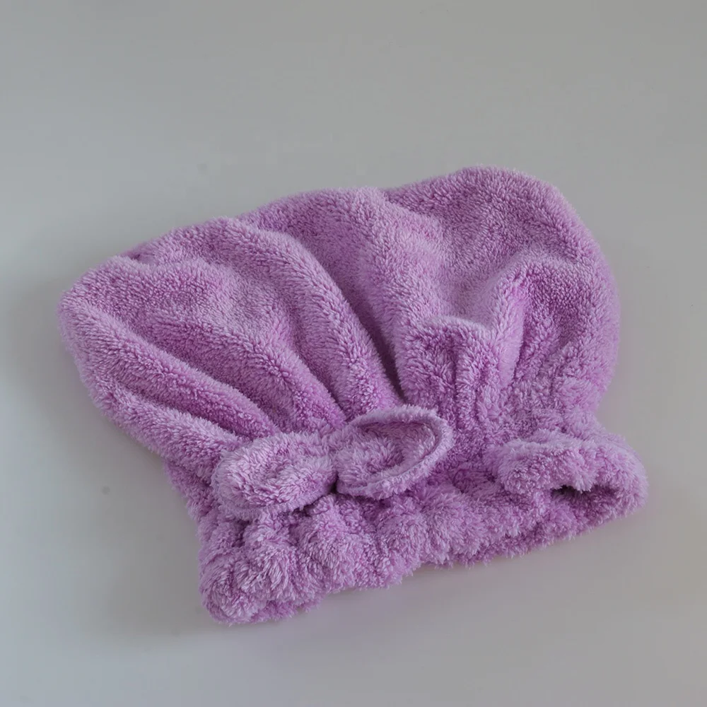Soft Women Head Coral Fleece Microfiber Bath Hair Cap