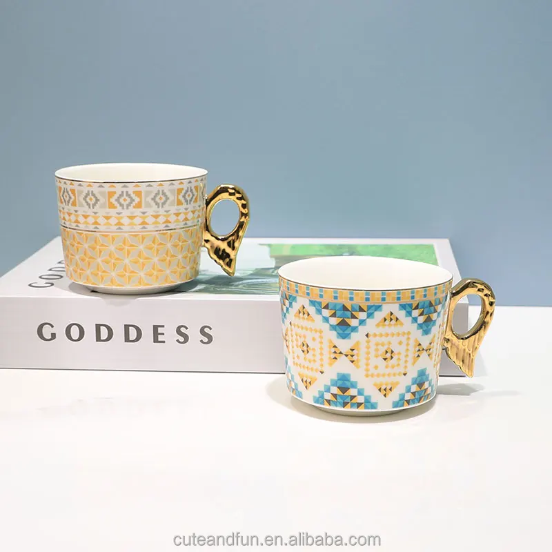 European Retro Angel Wing Ceramic Coffee Cup Porcelain Tea Cup Gold Handle