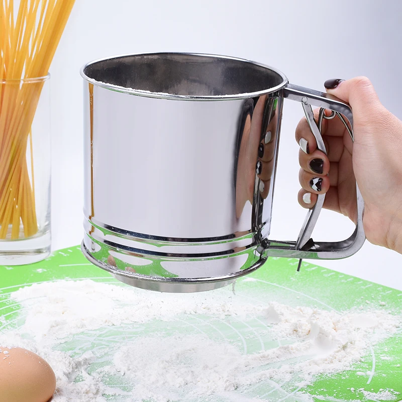 Mesh Sieve Cup Hand-pressed Bake Tool Flour Sifter Stainless Steel Handheld Flour Screen Baking Sifter