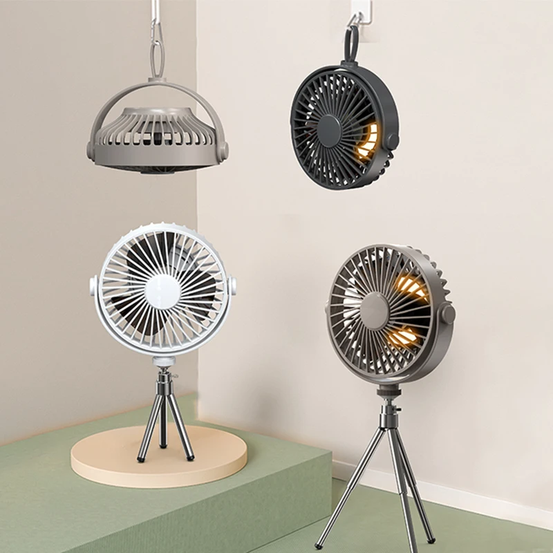 Portable Camping Fan with LED Lantern Rechargeable Battery Operated Tripod USB Fan for Tent Car RV Hiking Survival Kit
