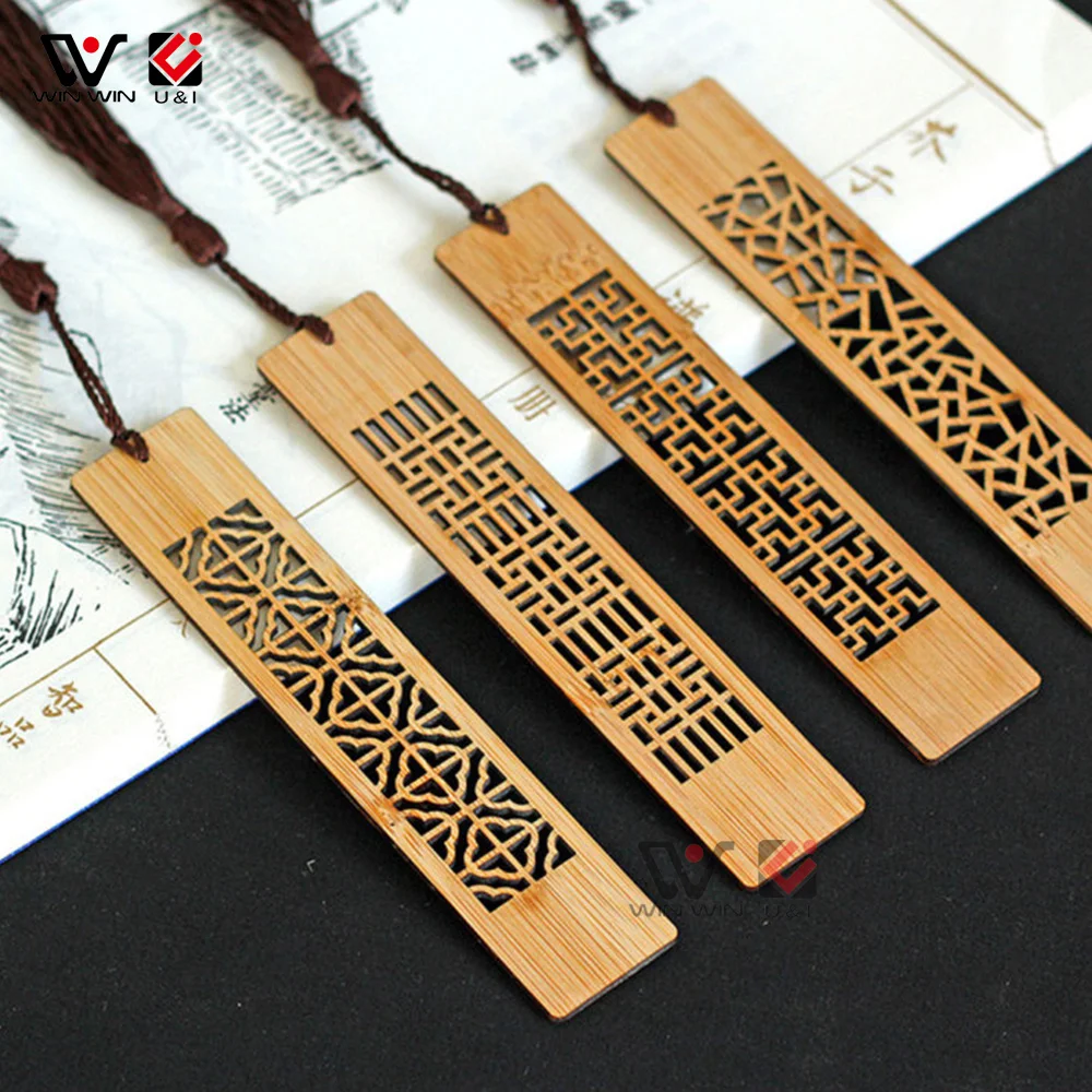 2022 New Fashion Handmade Customized Designs bamboo Wooden Hollow Out Bookmark for Crafts