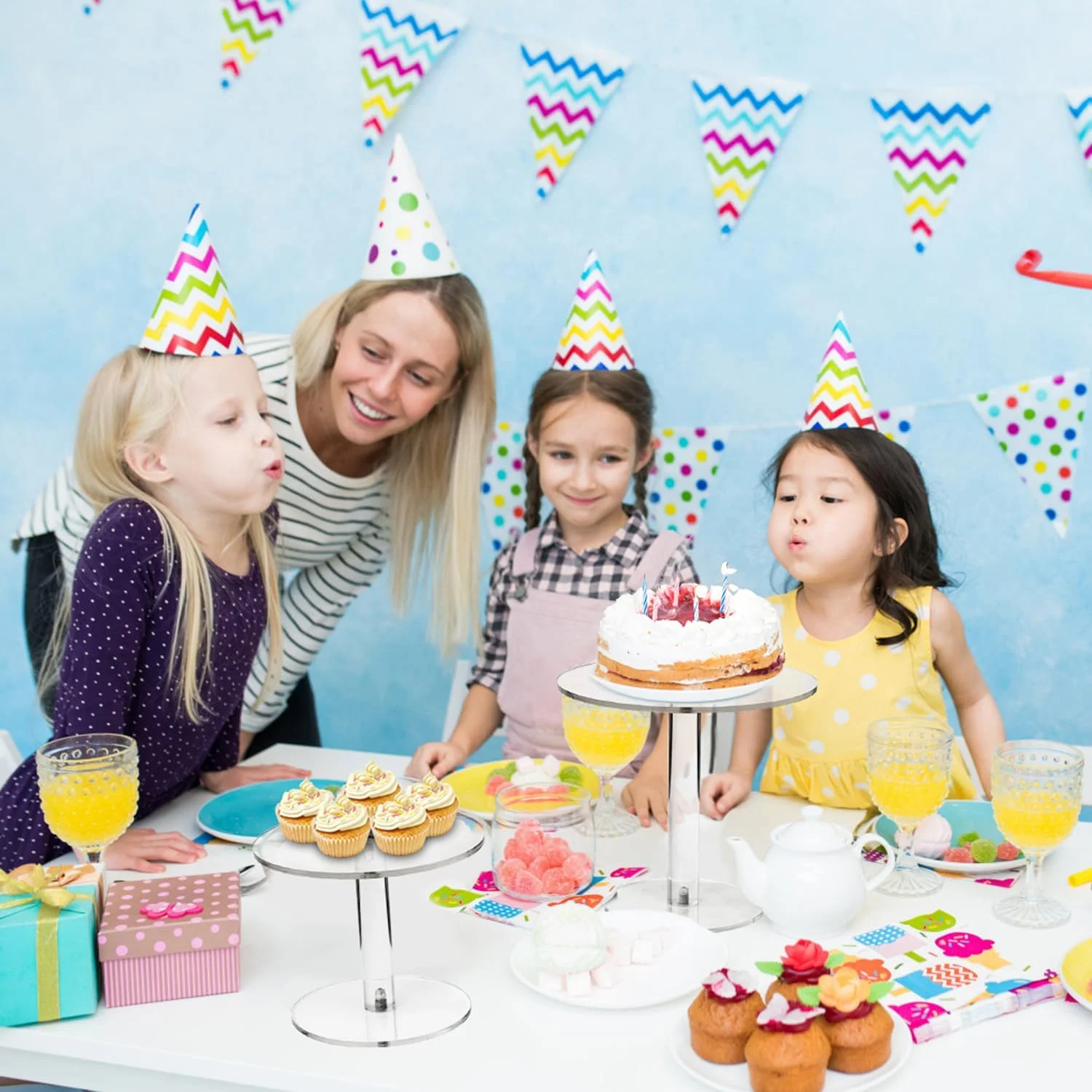 bespoke 3pcs set clear acrylic 2-tier pastry display stand for wedding party cupcake pizza holder