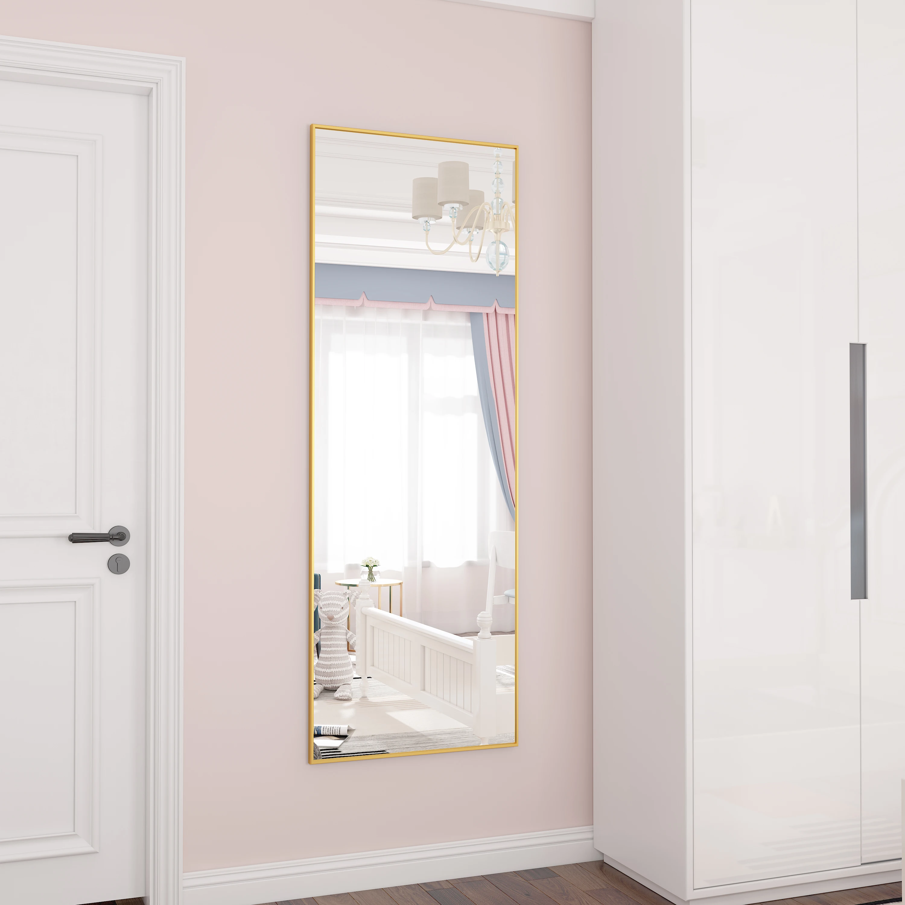 
Beveled Edge Rectangle Beveled Mirror Rounded Corner Full Body Mirror With Silver Hook 