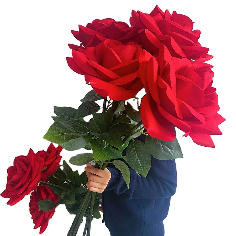 High Quality Big Artificial Rose Stem 28CM Huge Rose Artificial Velvet Giant Flower For Home Wedding Rose Wholesale