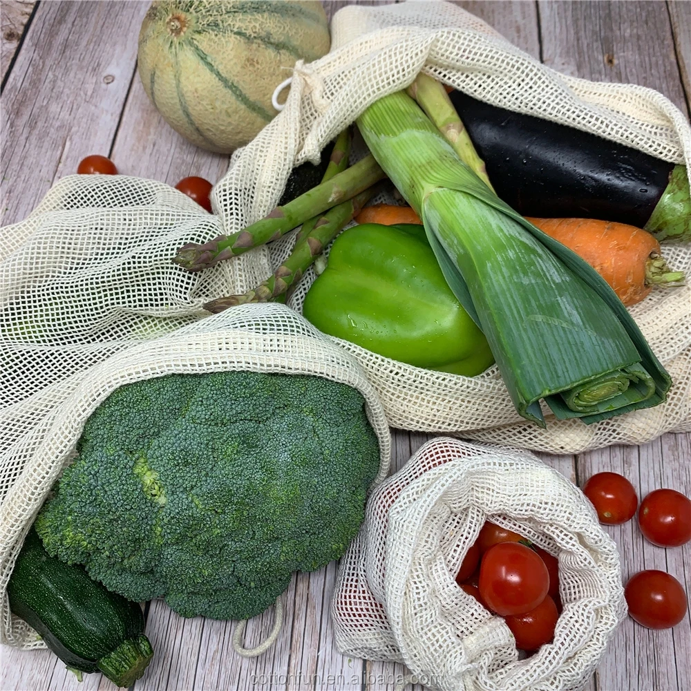 
Hot products cheap portable ecological cotton mesh grocery produce bag 