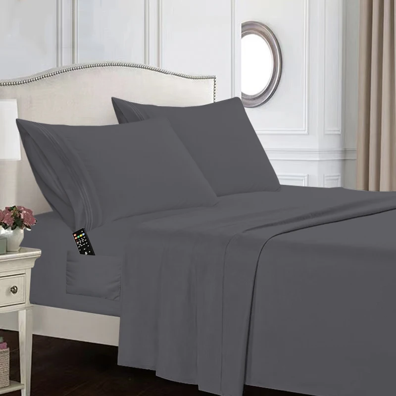 Fast Delivery High Quality 93gsm 100% Polyester King Size Simple Solid Color Bed Sheet 4 Piece Set