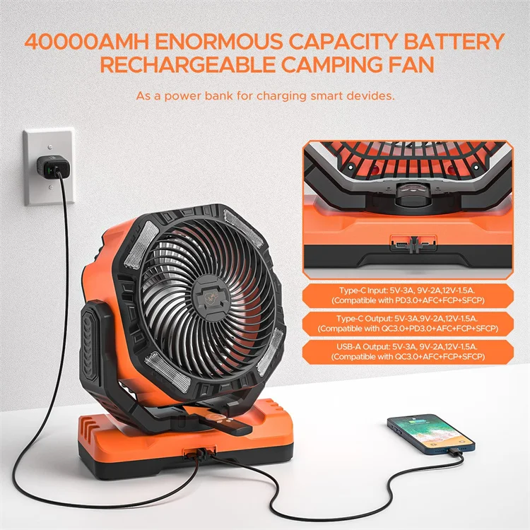 Hurricane Emergency Can Be As A Power Bank Portable Outdoor Tent Fan 40000mAh High Capacity Battery Camping Lights Fan
