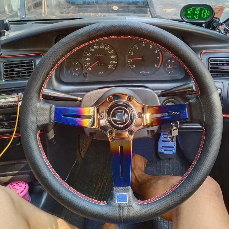  Volante спортивный оригинальный логотип кожаный Железный глубокий блюдо JDM Дрифт гоночный Универсальный руль для
