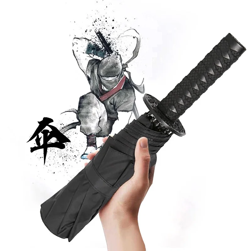 New Design Japanese Sword Handle Umbrella Three folding samurai katana umbrella Cosplay umbrella