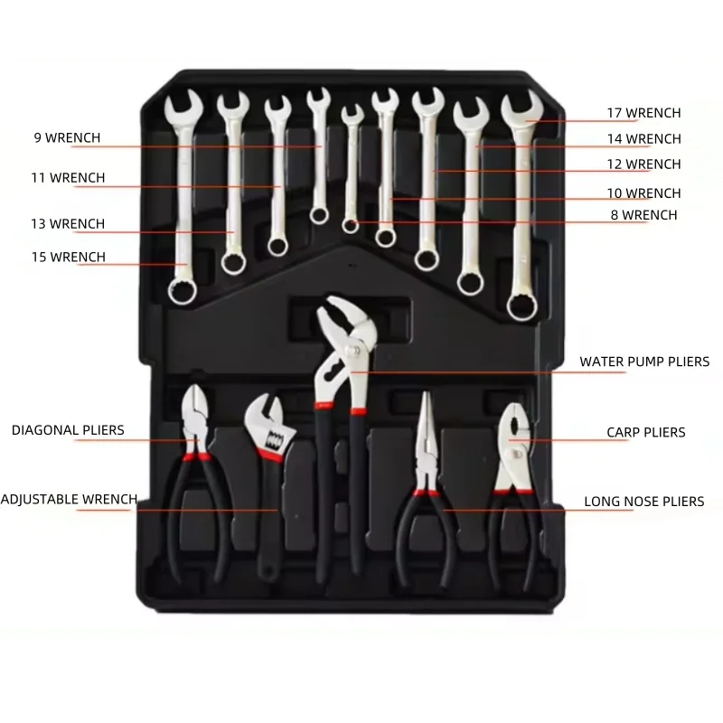 A removable Toolbox 186 pieces repair tool,Pull rod box set tool aluminum box four-layer hardware combination auto repair home