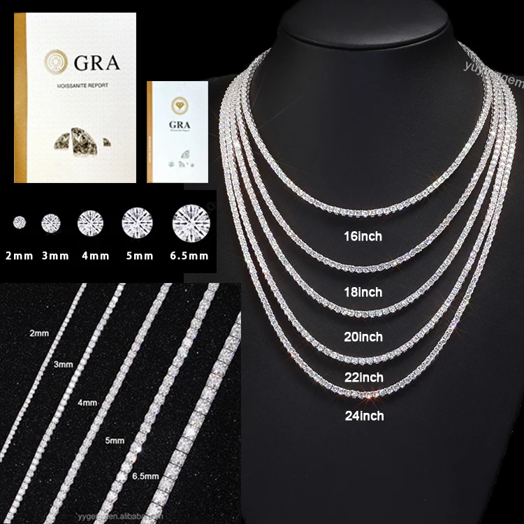 Yu Ying хип-хоп ювелирные изделия VVS Moissanite Позолоченные 925 стерлингового серебра позолоченная теннисная цепь с сертификатом