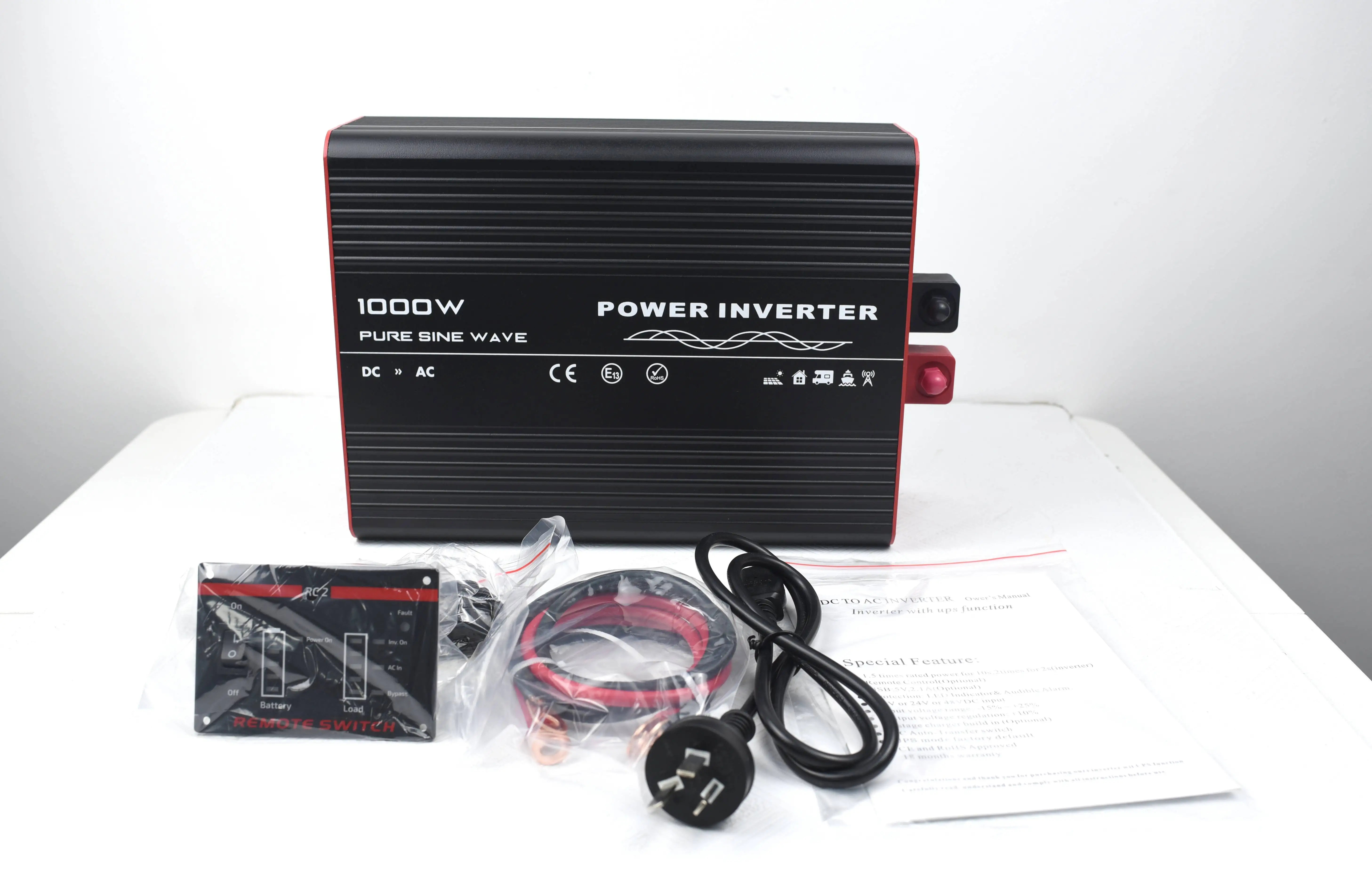 1000W RCD Inverter Pure Sine Wave DC 12V/24V To AC 220V/230V/240V CE-EMC/LVD Certificate 11 Years Factory