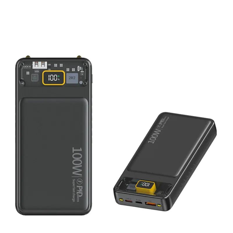 2023 new promotional PD22.5W portable 100w power banks 20000mAh fast charging station with transparent digital display