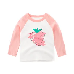 2021 Cotton Fashion Children White Pink Cute Strawberry Printing Girls Kids Clothing Long Sleeve T Shirt