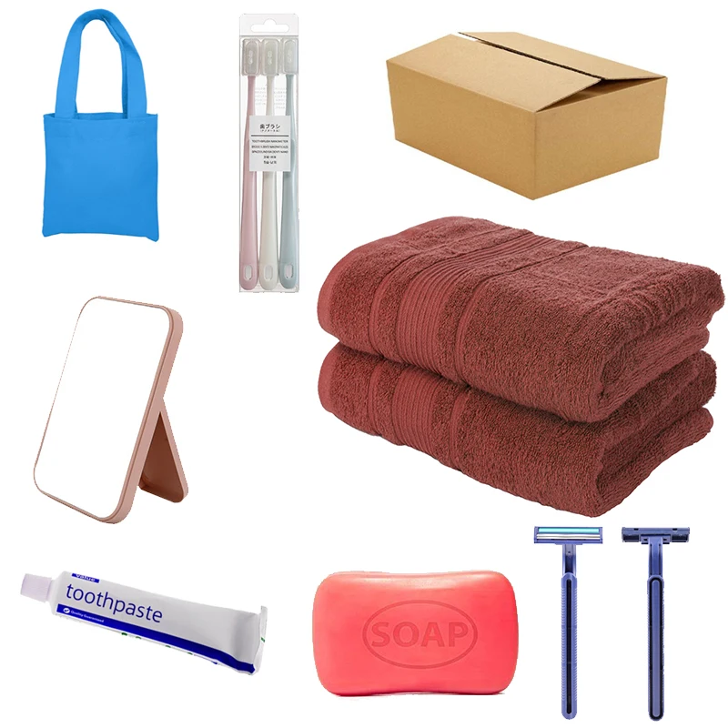 Factory wholesale cheap refugee supplies towel toothbrush toothpaste travel package toiletries kits
