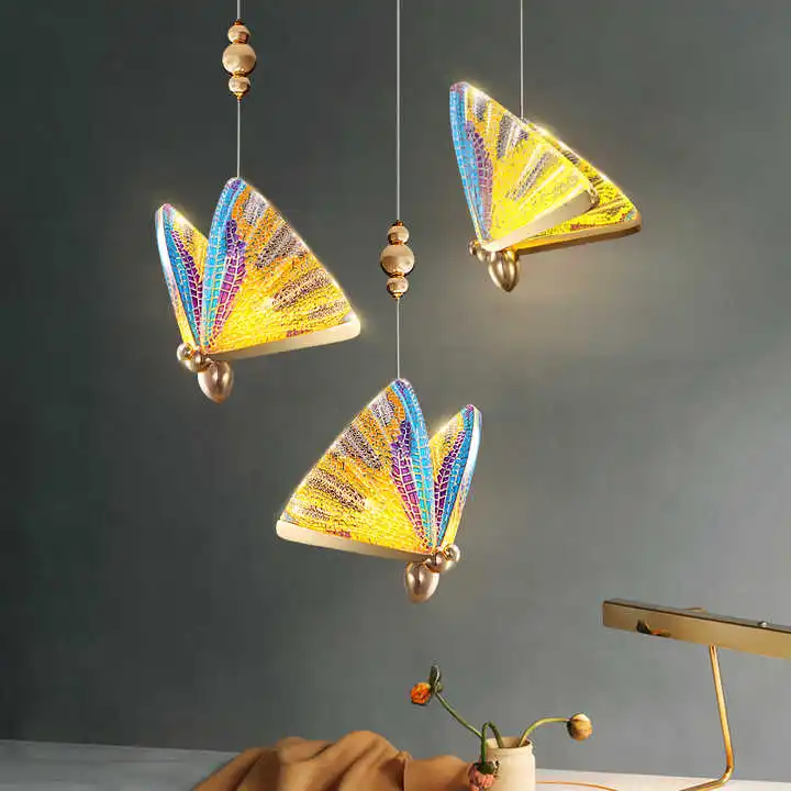 Northern Europe Led Enamel Color Hotel Living Room Dining Decorative Modern Crystal Led Butterfly Pendant Light Chandelier Lamp