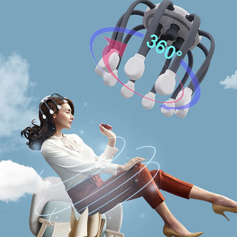 Electric Vibrating Full Body Relax Scalp Massage Promotes Blood Circulation Relieves Fatigue Octopus Head Massager