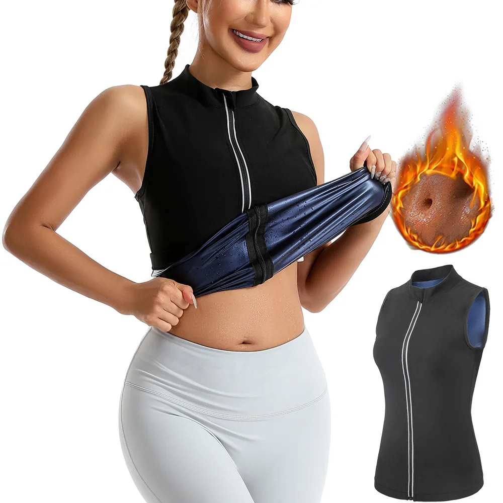 Sauna Vest Heat Trapping Zipper Sweat Waist Trainer Corset Tank Top Shapewear Slimming Shirt Workout Suit
