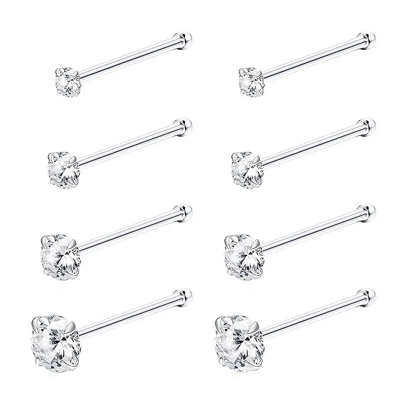 925 Sterling Silver 18K Gold Plated 1.5mm 2mm 2.5mm 3mm Zircon Inlay Nose Rings For Women Pierced Nose