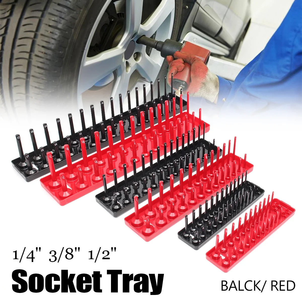 CHRT 3Pcs Socket Tray Set High Quality Plastic Socket Holder Organizer Red SAE & Black Metric 6 PCS Socket Organizer Tray Set
