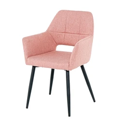 Wholesale Nordic Luxury Dining Chairs Velvet Fabric Restaurant Pink Chair With Arm Metal Legs