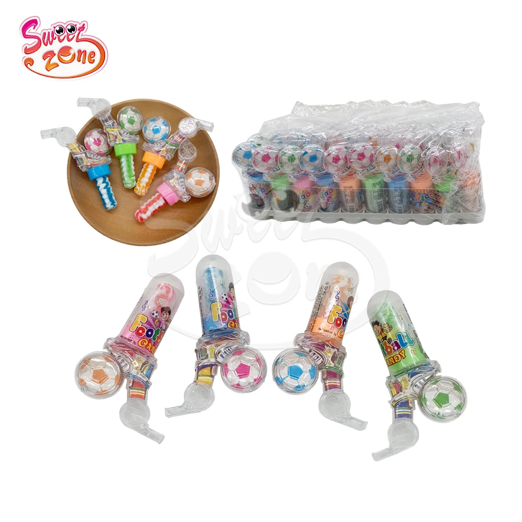 Wholesale oem plastic football whistle shape nipple hard candy with powder candy