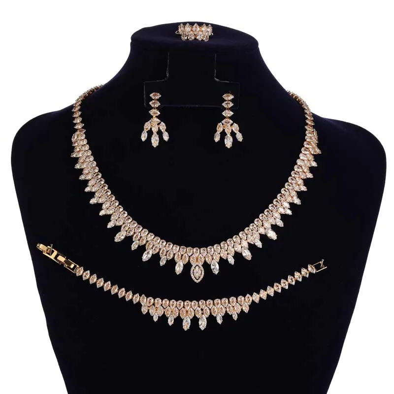 Luxury Accessories Full Cubic Zircon Setting Jewelry Set Bridal Necklace set For Wedding Gold plating Platinum Plating BN9279