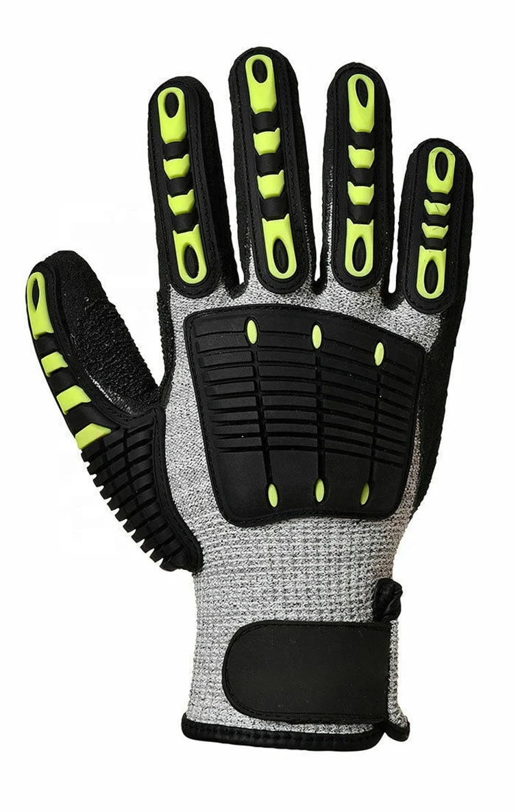 Oilfield Sandy Nitrile Cut Resistant Anti Vibration Shock Proof Tpr Gloves Anti Impact Gloves Mechanic Impact Gloves