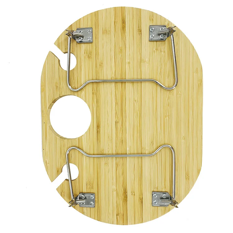 2021 New Design Idea Accessories Portable Bamboo Round Camping Table Folding Table  with Stainless steel legs Dining Table