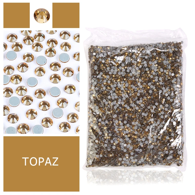 Оптовая продажа SS6-SS30 топаз объемная упаковка горячее исправление стразы плоское стекло железо на кристаллах блестки