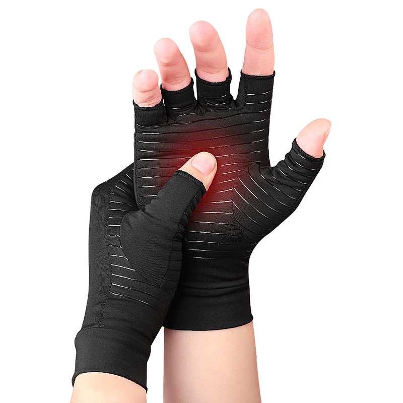Fingerless copper fiber compression gloves copper ion anti-slip half finger gloves joint training arthritis gloves