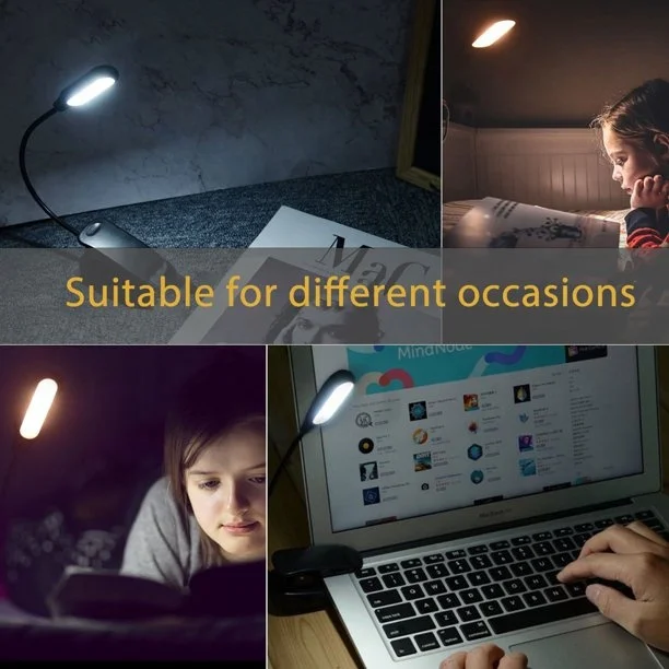 Rechargeable 5 LED Book Light Easy Clip on Reading Lamp with USB Charging Cable, 360 Rotation, 3 Color Temperature