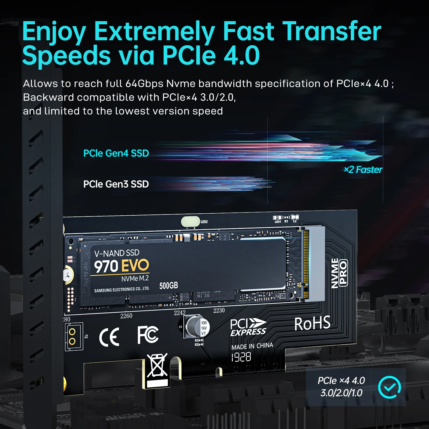  AMPCOM M.2 NVME SSD-адаптер PCI Express 4 0x4 для 2230-2280 M2