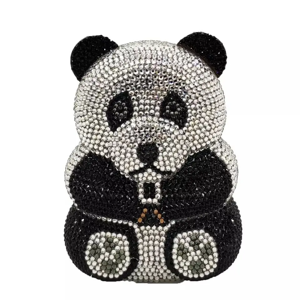 High Quality Expensive Ladies Party Crystal Bear Clutch Bags Shining Evening Bags Women Bling Animal Purses Rhinestone
