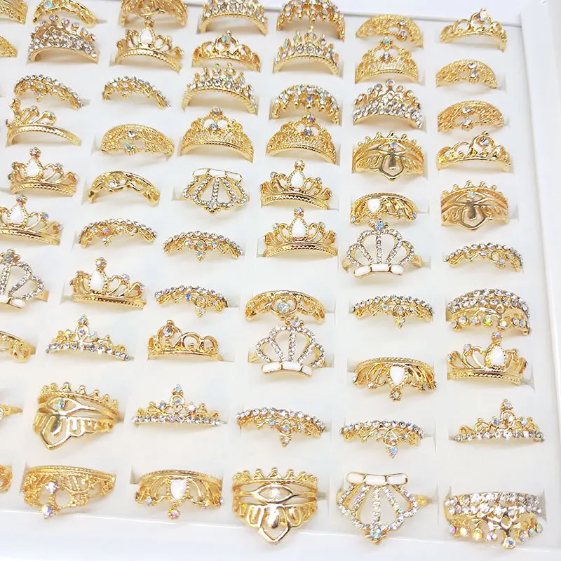 PUSHI fashion rings wholesale accessories jewelry trendy gold crown rings for girls set mix